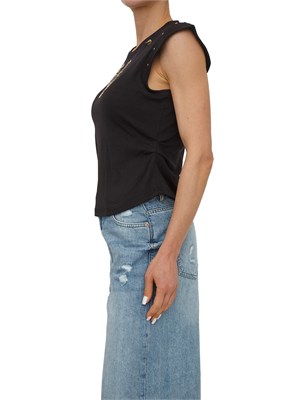 T-shirt Fracomina in misto cotone nero con collana in DONNA