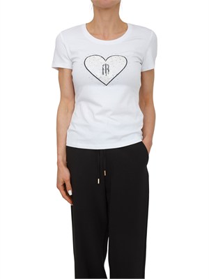 T-shirt bianca Fracomina in cotone con ricamo e strass logo a cuore in DONNA