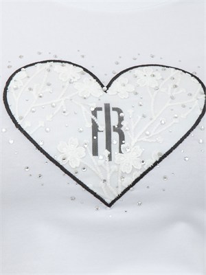 T-shirt bianca Fracomina in cotone con ricamo e strass logo a cuore in DONNA