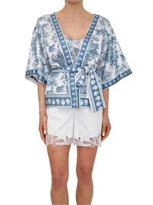 Giacca kimono Fracomina in tessuto stampa esotica blu in DONNA