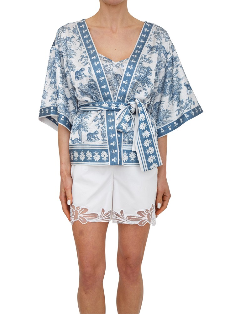 Giacca kimono Fracomina in tessuto stampa esotica blu