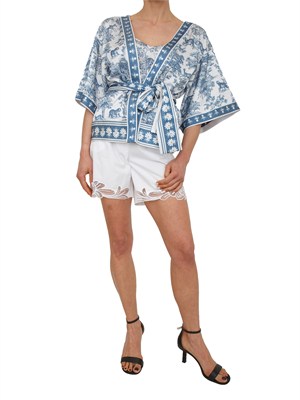 Giacca kimono Fracomina in tessuto stampa esotica blu in DONNA