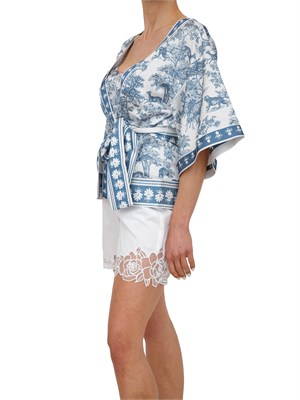 Giacca kimono Fracomina in tessuto stampa esotica blu in DONNA