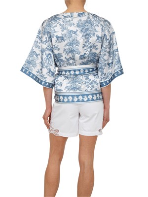 Giacca kimono Fracomina in tessuto stampa esotica blu in DONNA