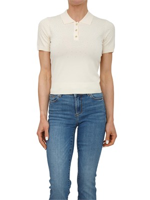 Polo slim Fracomina in viscosa crema con strass in DONNA