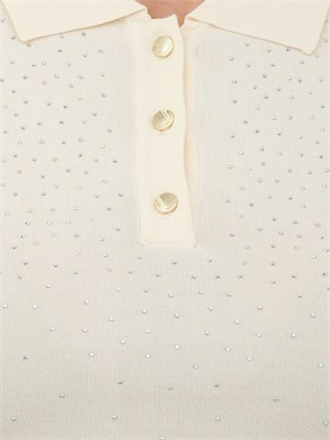 Polo slim Fracomina in viscosa crema con strass in DONNA