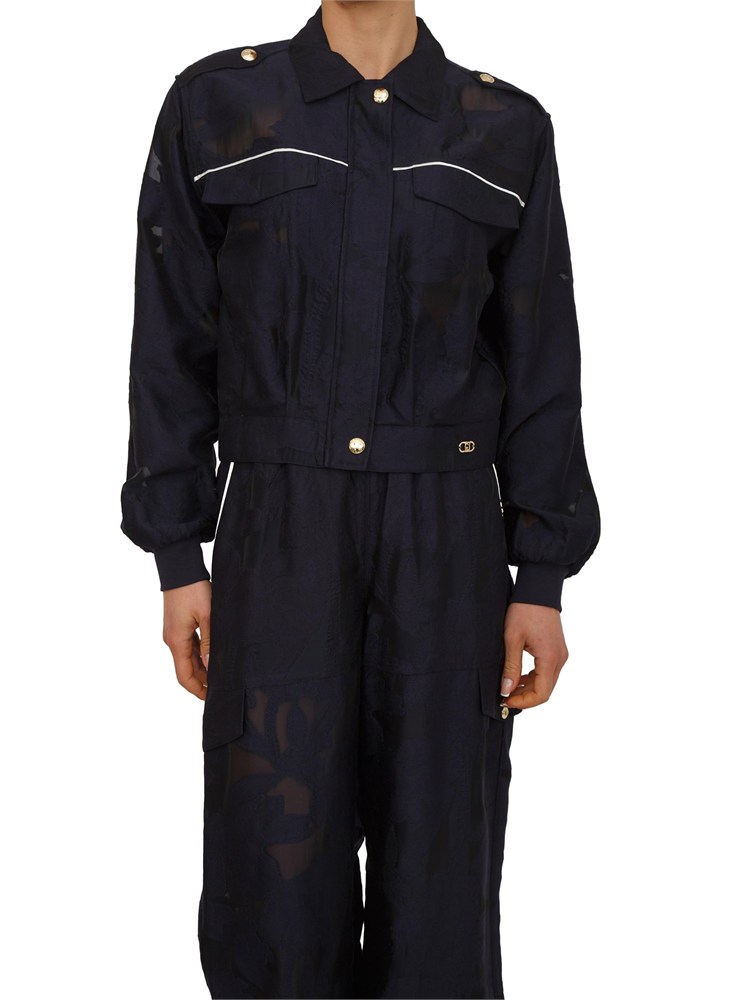 Giubbino Liu Jo donna in organza con lavorazione jacquard blu