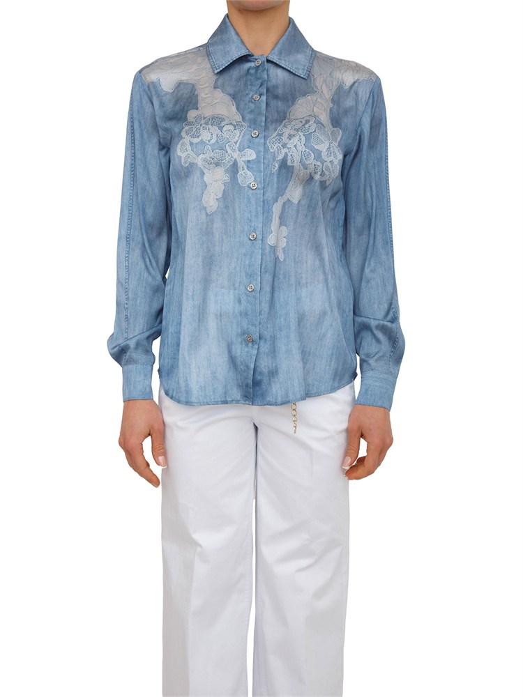 Camicia Liu Jo donna in fluido raso stampato effetto denim