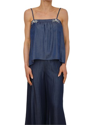 Top Liu Jo in denim chambray con ricamo gioiello in DONNA