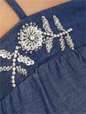 Top Liu Jo in denim chambray con ricamo gioiello in DONNA