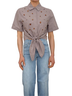 Camicia Liu Jo donna in cotone marrone a scacchi e gioielli in DONNA