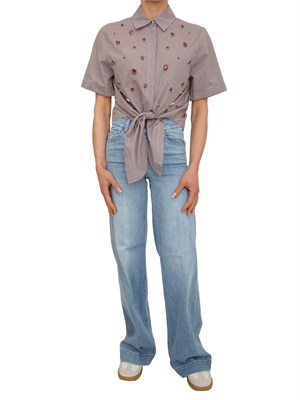 Camicia Liu Jo donna in cotone marrone a scacchi e gioielli in DONNA