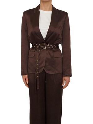 Giacca Liu Jo donna in raso wrinkle marrone con cinture in DONNA
