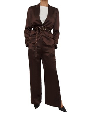 Giacca Liu Jo donna in raso wrinkle marrone con cinture in DONNA