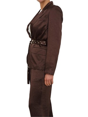 Giacca Liu Jo donna in raso wrinkle marrone con cinture in DONNA