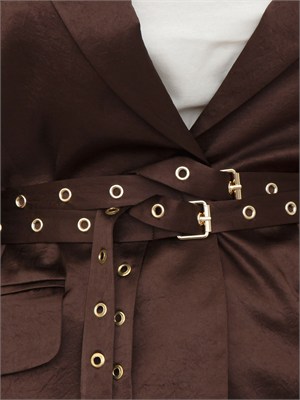 Giacca Liu Jo donna in raso wrinkle marrone con cinture in DONNA