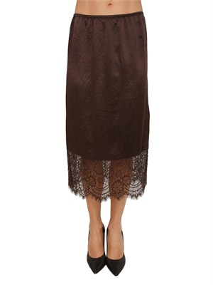 Gonna longuette Liu Jo in raso wrinkle marrone con pizzo in DONNA