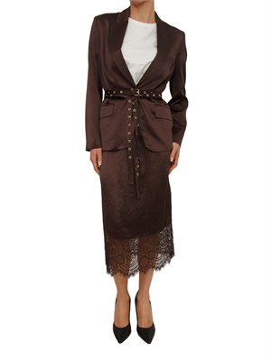 Gonna longuette Liu Jo in raso wrinkle marrone con pizzo in DONNA