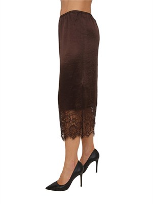 Gonna longuette Liu Jo in raso wrinkle marrone con pizzo in DONNA