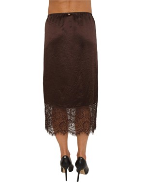 Gonna longuette Liu Jo in raso wrinkle marrone con pizzo in DONNA