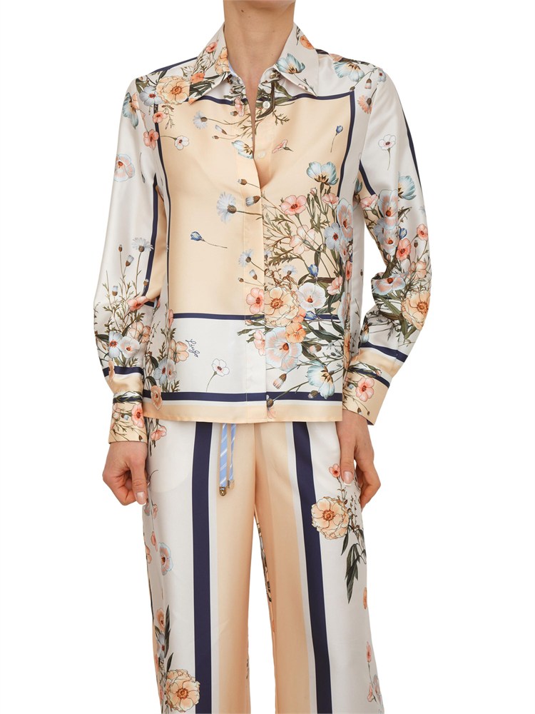 Camicia Liu Jo donna in twill crema con stampa fiori