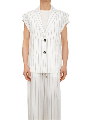 Gilet Liu Jo donna in misto lino bianco a righe in DONNA