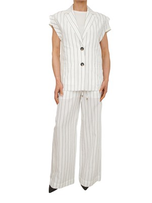 Pantaloni Liu Jo donna in misto lino bianco a righe in DONNA
