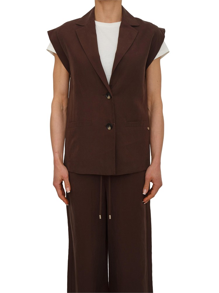 Gilet Liu Jo donna in misto lino marrone