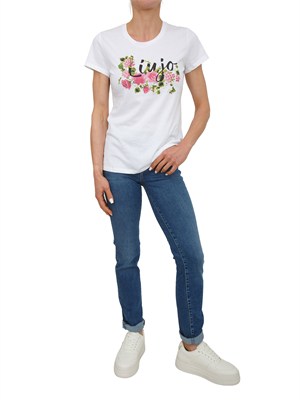 T-shirt bianca Liu Jo donna in cotone stampa fiori in DONNA