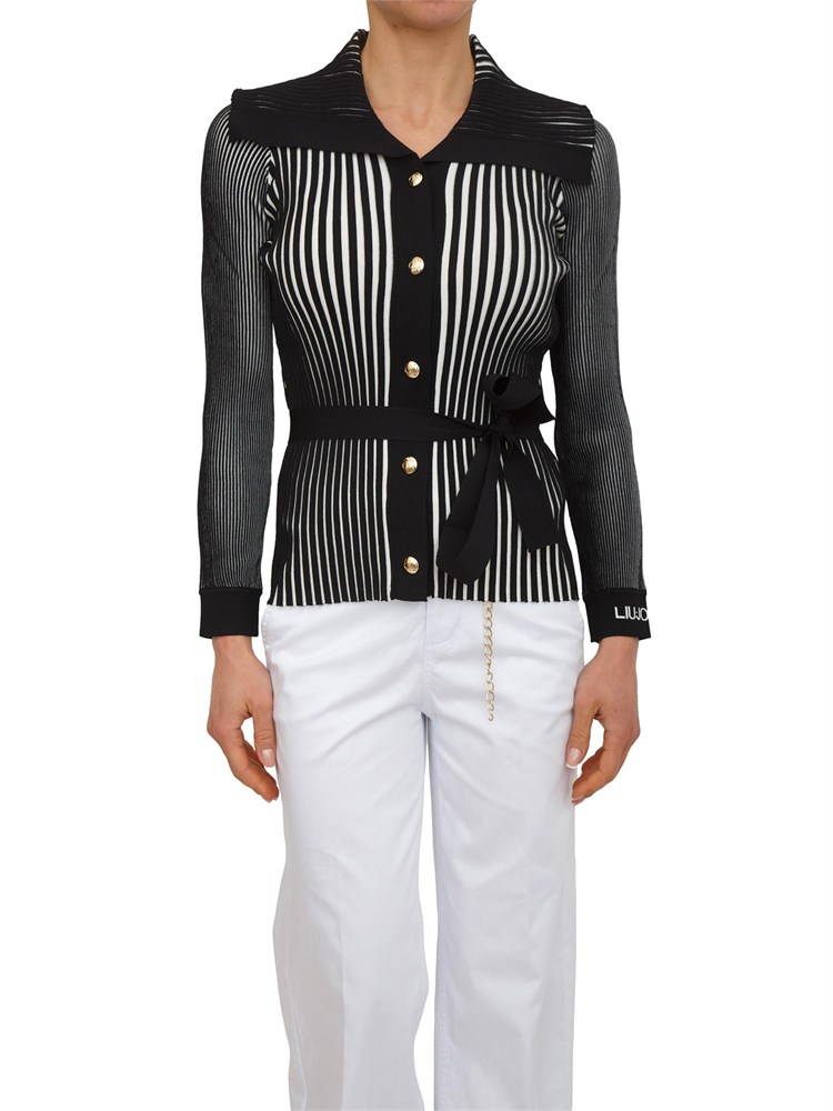 Cardigan nero Liu Jo donna a coste in misto viscosa e seta