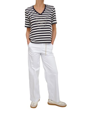 T-shirt Liu Jo donna in cotone e bamboo a righe bianco blu in DONNA