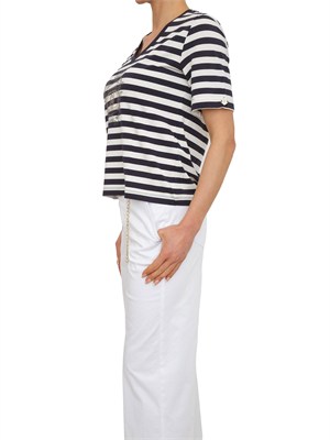 T-shirt Liu Jo donna in cotone e bamboo a righe bianco blu in DONNA