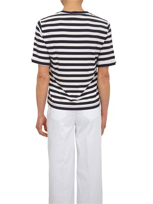 T-shirt Liu Jo donna in cotone e bamboo a righe bianco blu in DONNA