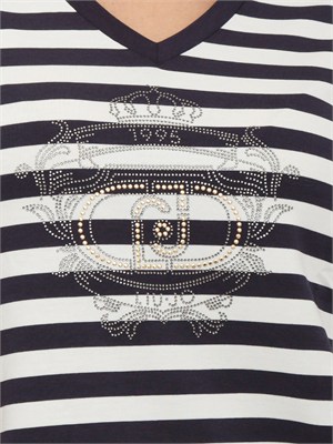 T-shirt Liu Jo donna in cotone e bamboo a righe bianco blu in DONNA