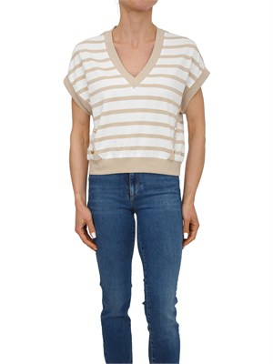 Felpa Liu Jo in interlock beige a righe ed inserti oro in DONNA