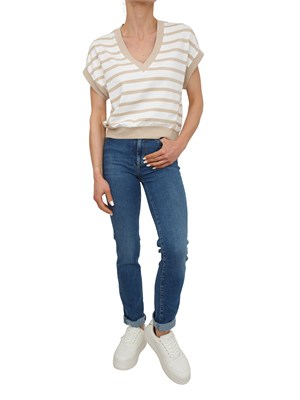 Felpa Liu Jo in interlock beige a righe ed inserti oro in DONNA