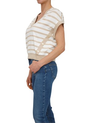 Felpa Liu Jo in interlock beige a righe ed inserti oro in DONNA