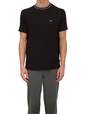 T-shirt Armani Exchange in viscosa nera profili collo in UOMO