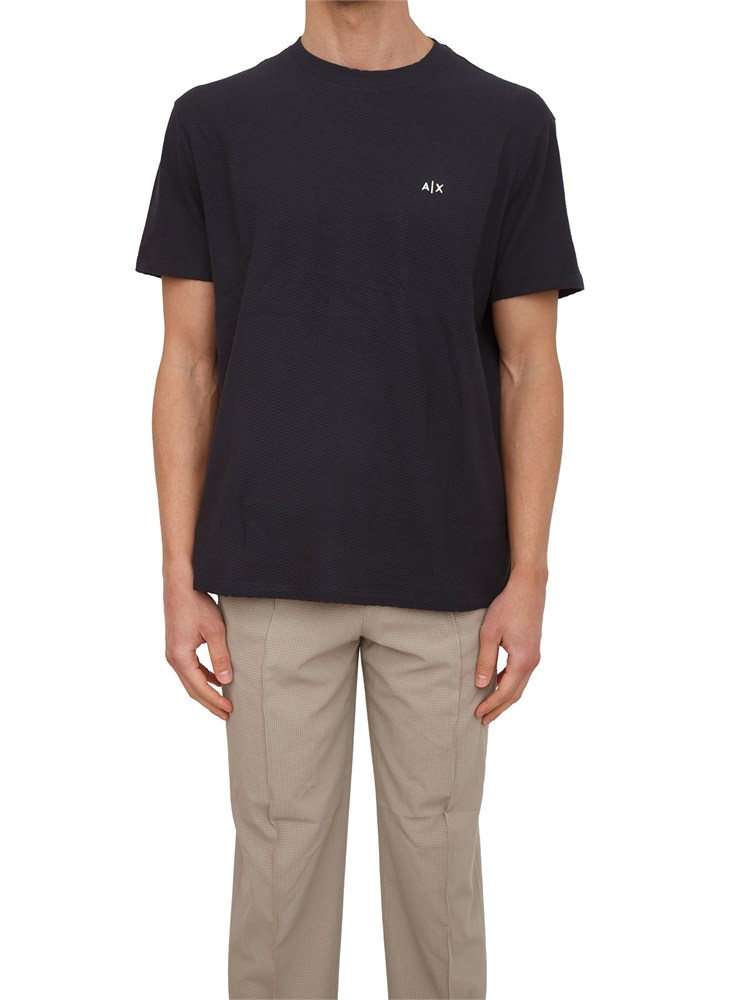 T-shirt Armani Exchange uomo in cotone blu logo ricamo