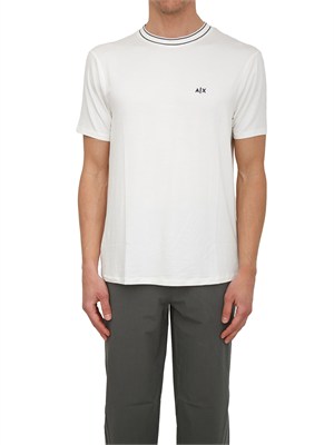 T-shirt Armani Exchange in viscosa bianca profili collo in UOMO