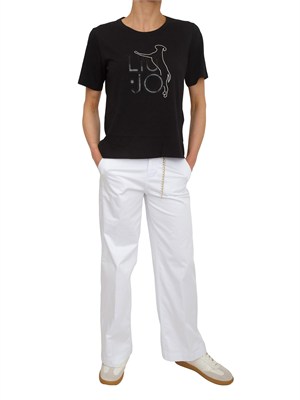 T-shirt Liu Jo donna in cotone nero con logo e strass in DONNA