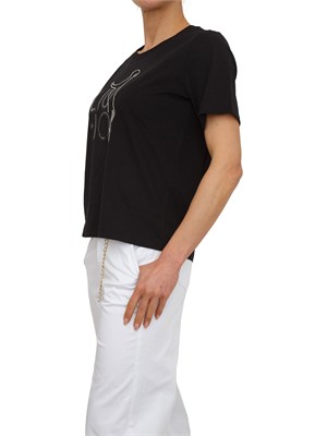T-shirt Liu Jo donna in cotone nero con logo e strass in DONNA