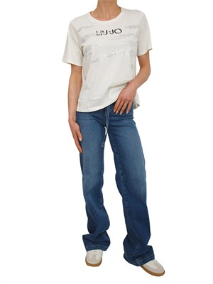 T-shirt Liu Jo donna in cotone bianco con logo e strass in DONNA