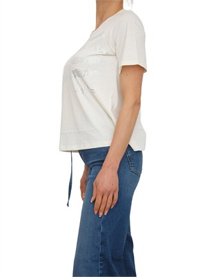 T-shirt Liu Jo donna in cotone bianco con logo e strass in DONNA