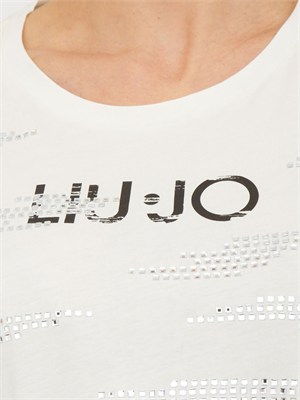 T-shirt Liu Jo donna in cotone bianco con logo e strass in DONNA