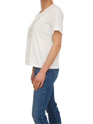T-shirt Liu Jo donna in cotone bianco panna con logo e strass in DONNA