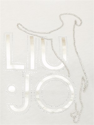 T-shirt Liu Jo donna in cotone bianco panna con logo e strass in DONNA
