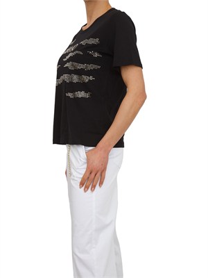 T-shirt Liu Jo donna in cotone nero con logo e strass in DONNA