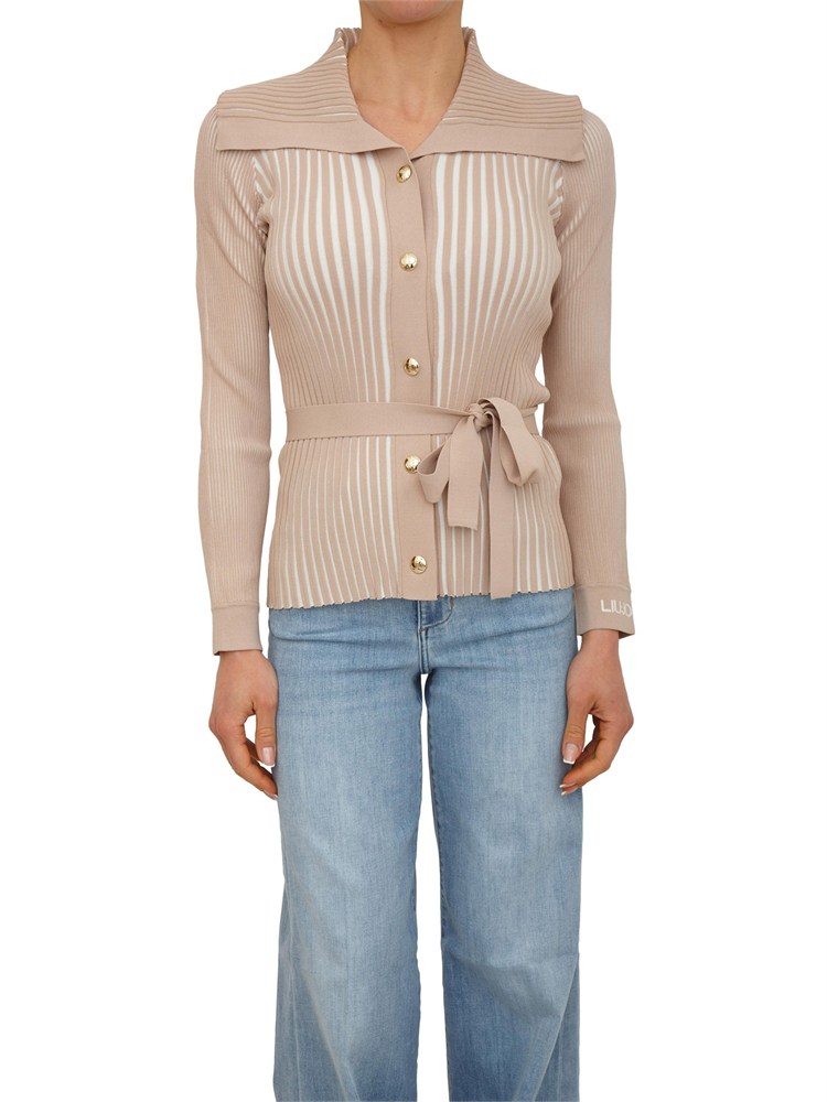Cardigan beige Liu Jo donna a coste in misto viscosa e seta