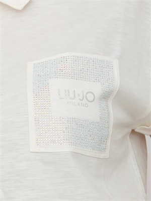 Polo Liu Jo donna in cotone bianco con tasca strass in DONNA